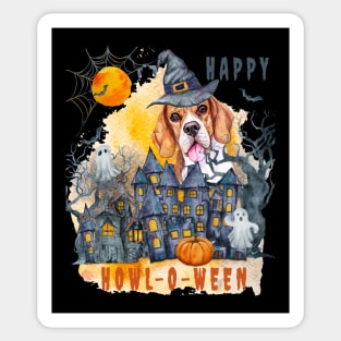 Beagle Happy Howl-o-ween Ghost Houses Funny Watercolor Sticker